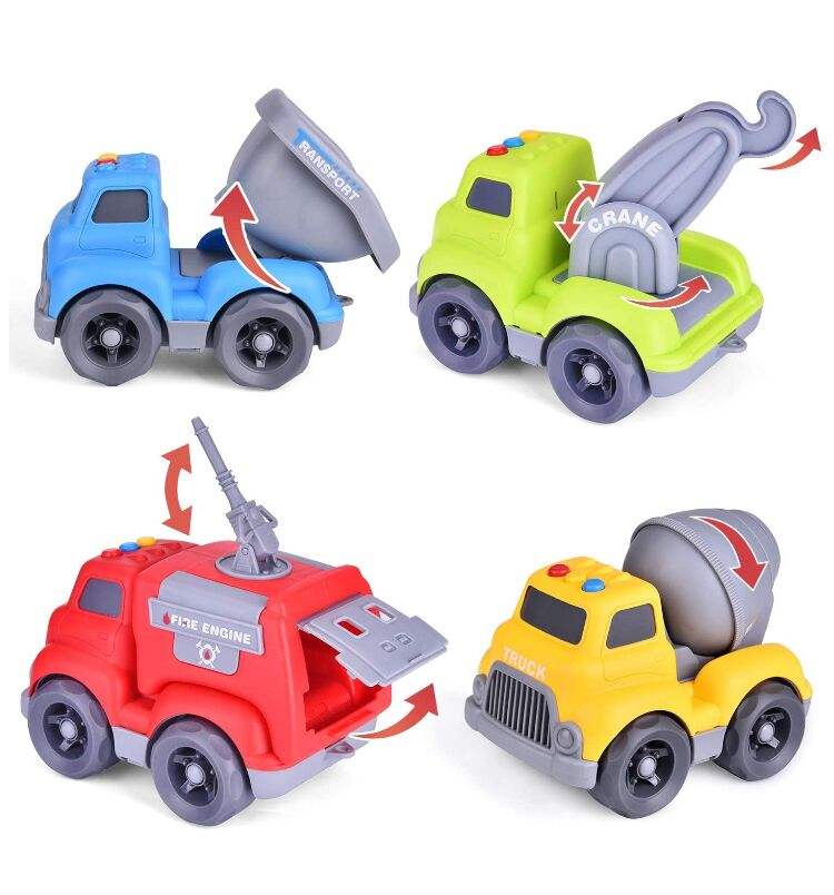 Construction Vehicles Truck Toys Set for Toddlers, 4 PCs Push and Go Construction Car toys Baby Toy Cars, Gifts for Boys