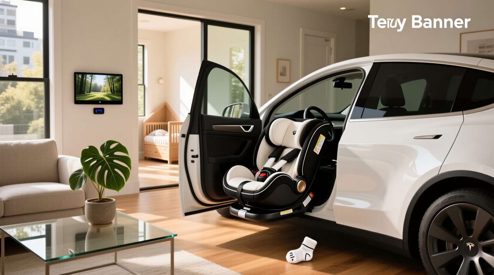 Luxury infant car seat with premium fabric and modern design