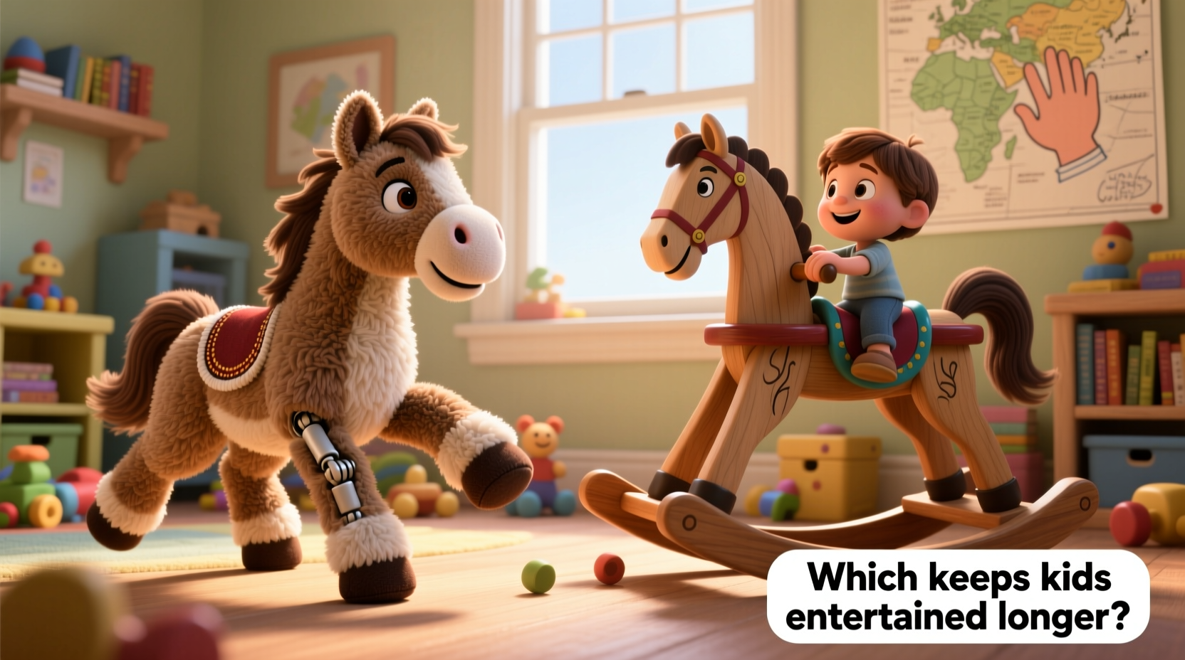 simulation horse plush toy vs rocking horse which one keeps kids entertained longer