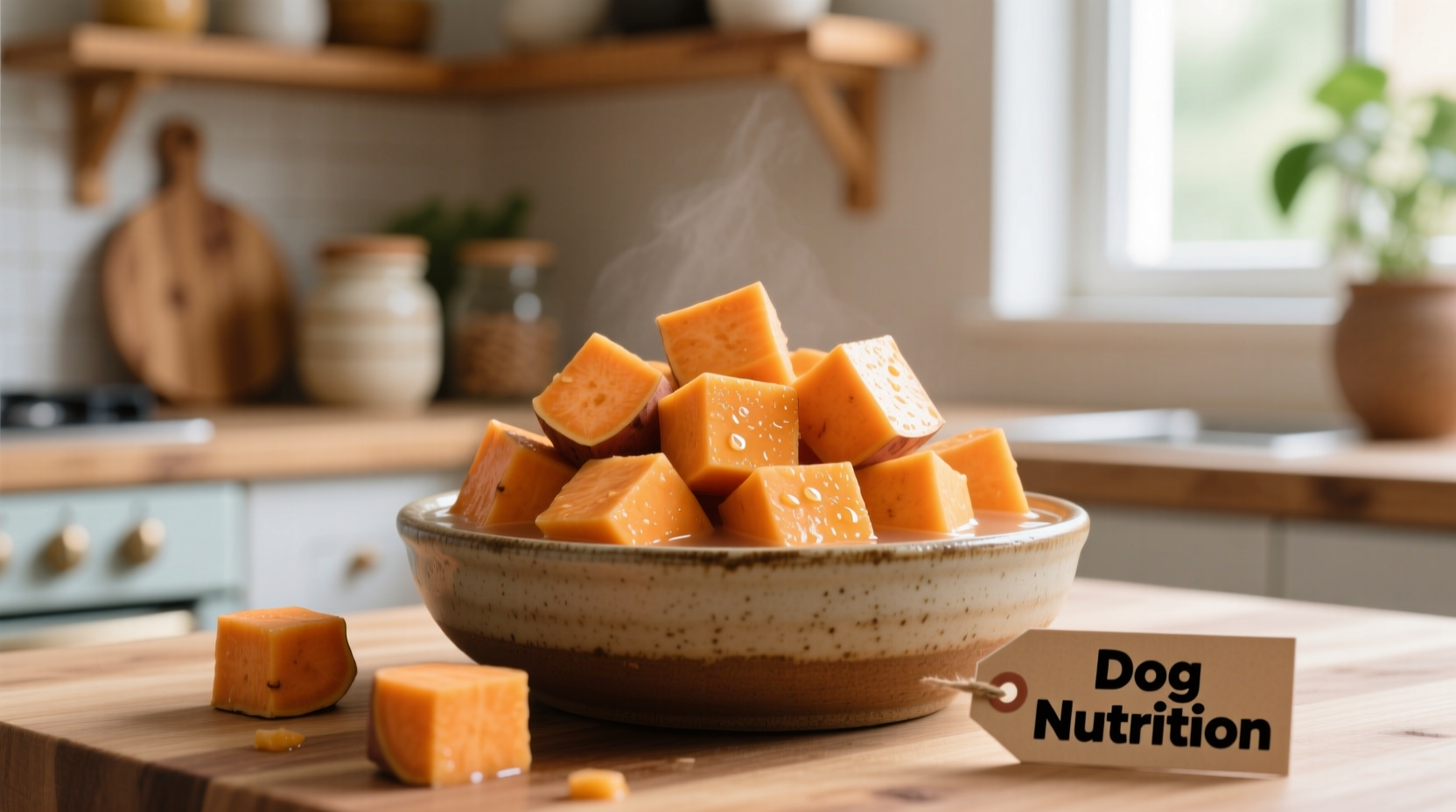 Boiled sweet potato cubes for dog nutrition