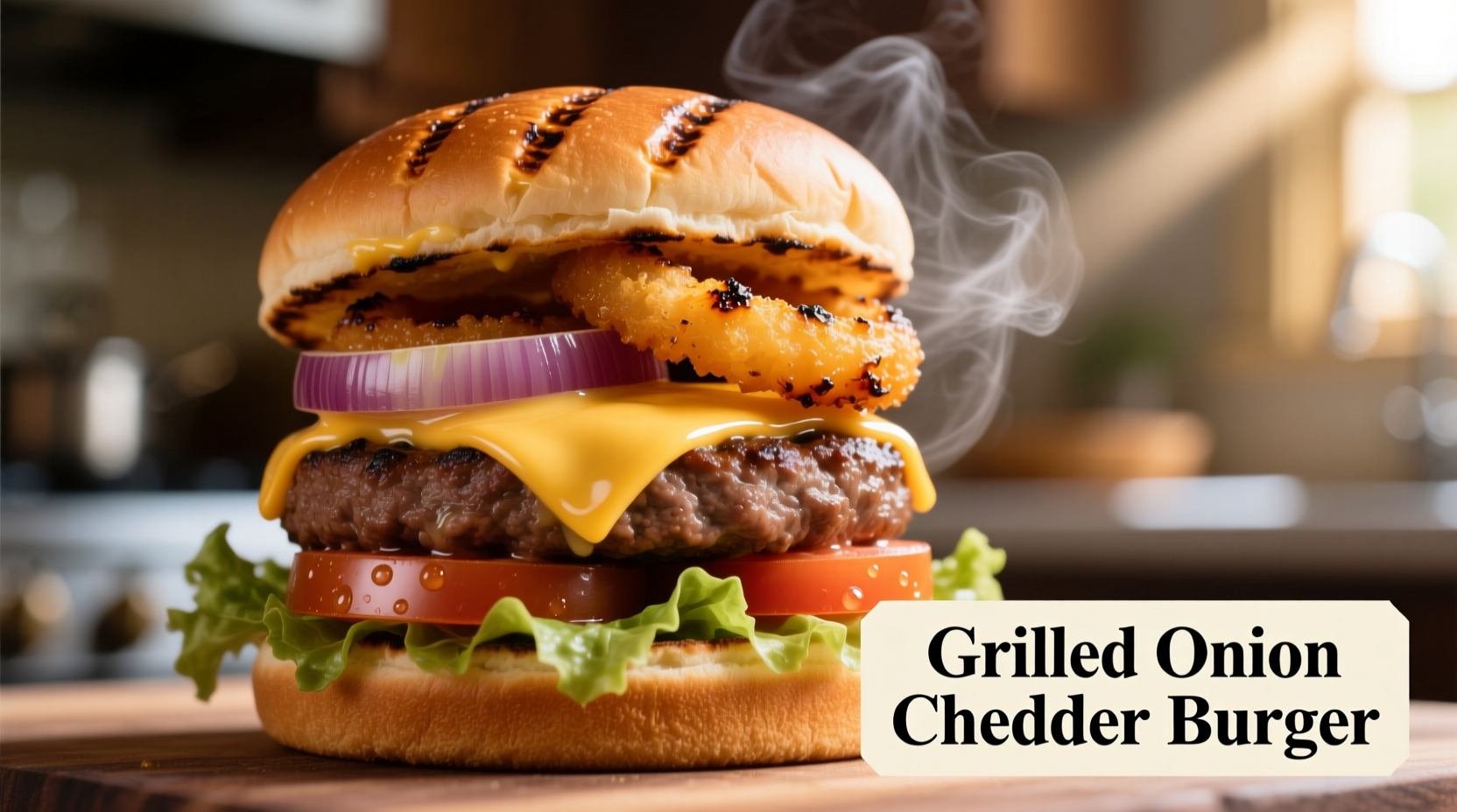grilled onion cheddar burger