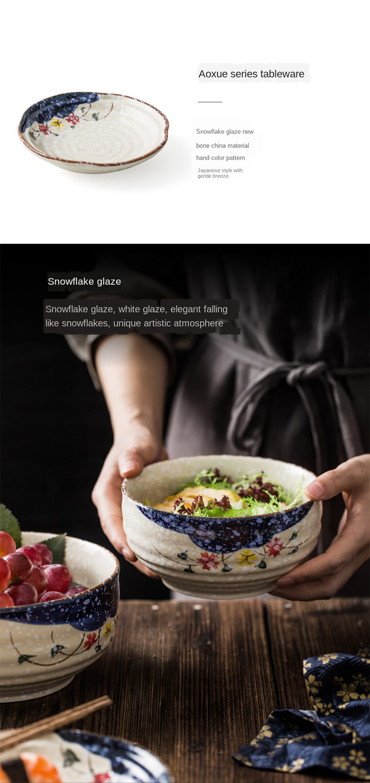 Japanese Ceramic Porcelain Tableware Sets Dinner Service With Flower Pattern Soup Bowl For Home Hotel Restaurant