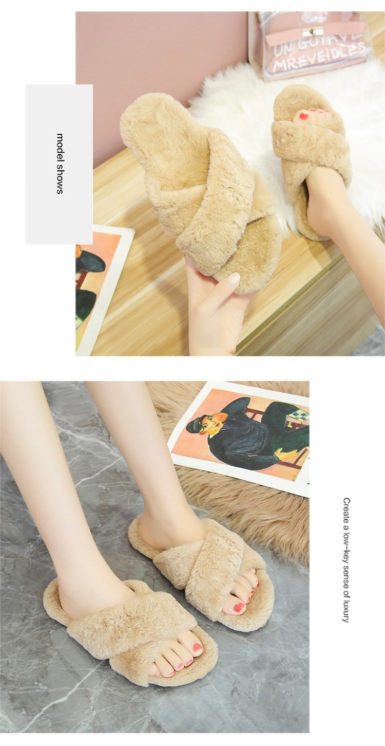 Women Indoor Slippers Warm Plush Faux Fur Slides Fluffy Sandals Shoes Soft Sole Winter Shoes