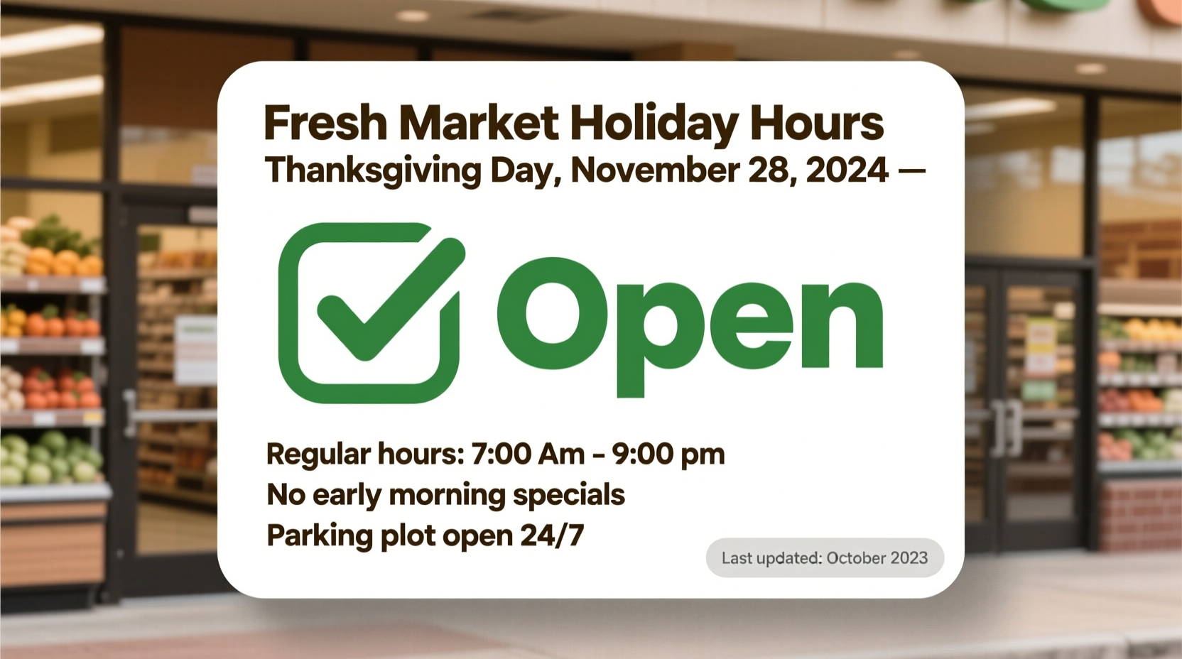 is fresh market open on thanksgiving day