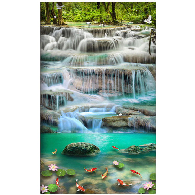 Wholesale diamond painting DIY diamond painting waterfall fish scenery home decoration 5D diamond painting