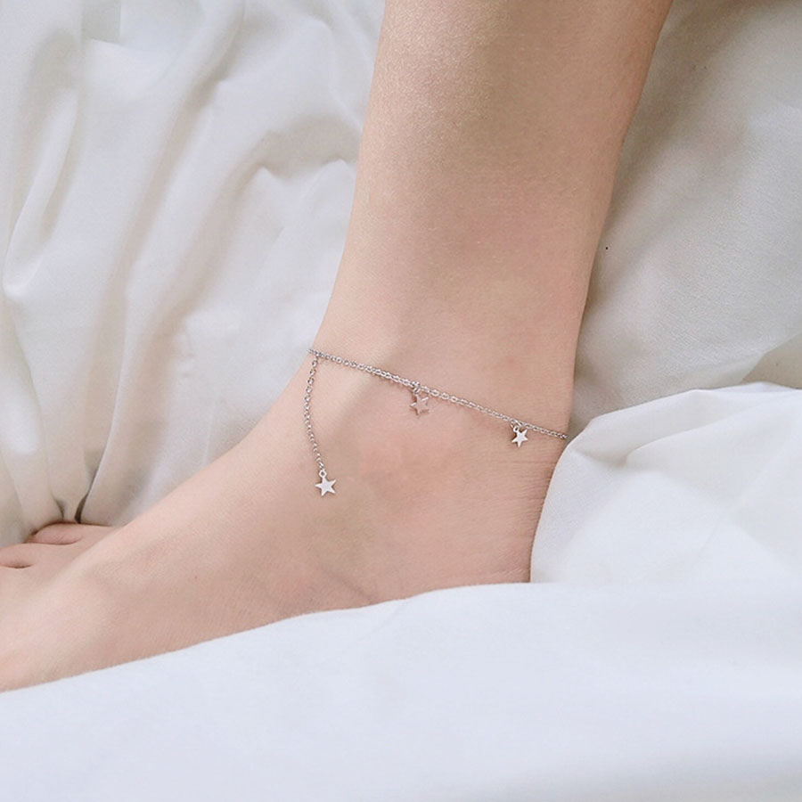 925银色脚链沙滩配件珠宝女士脚踝手镯复古金色银色脚链