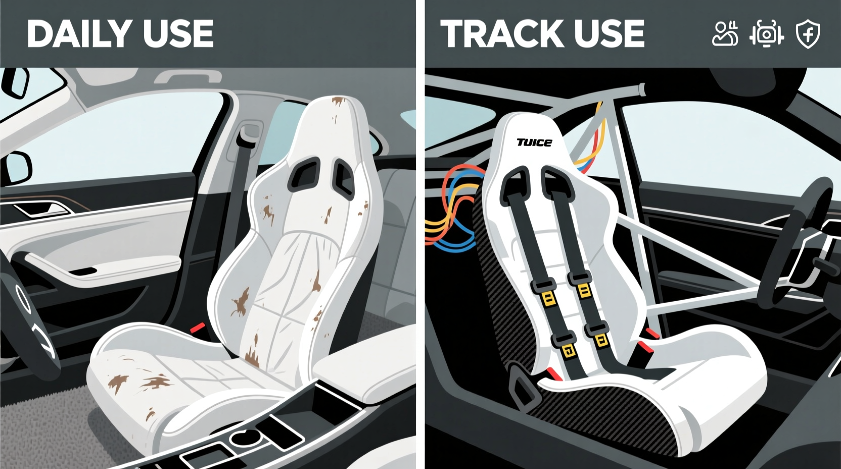 white racing bucket seats daily vs track