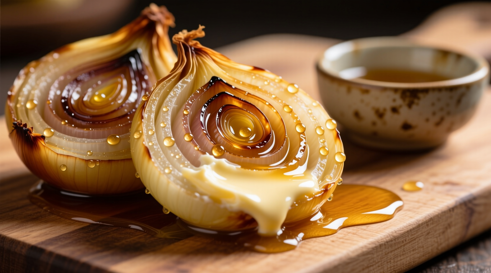 Golden caramelized onions being folded into softened butter