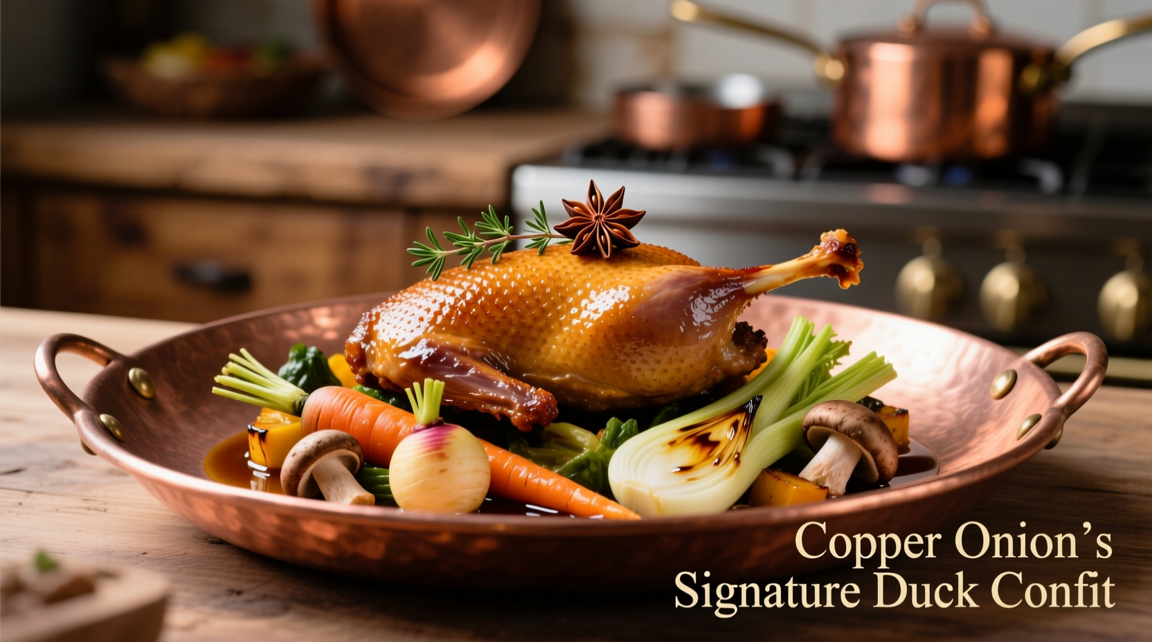 Copper Onion's signature duck confit with seasonal vegetables