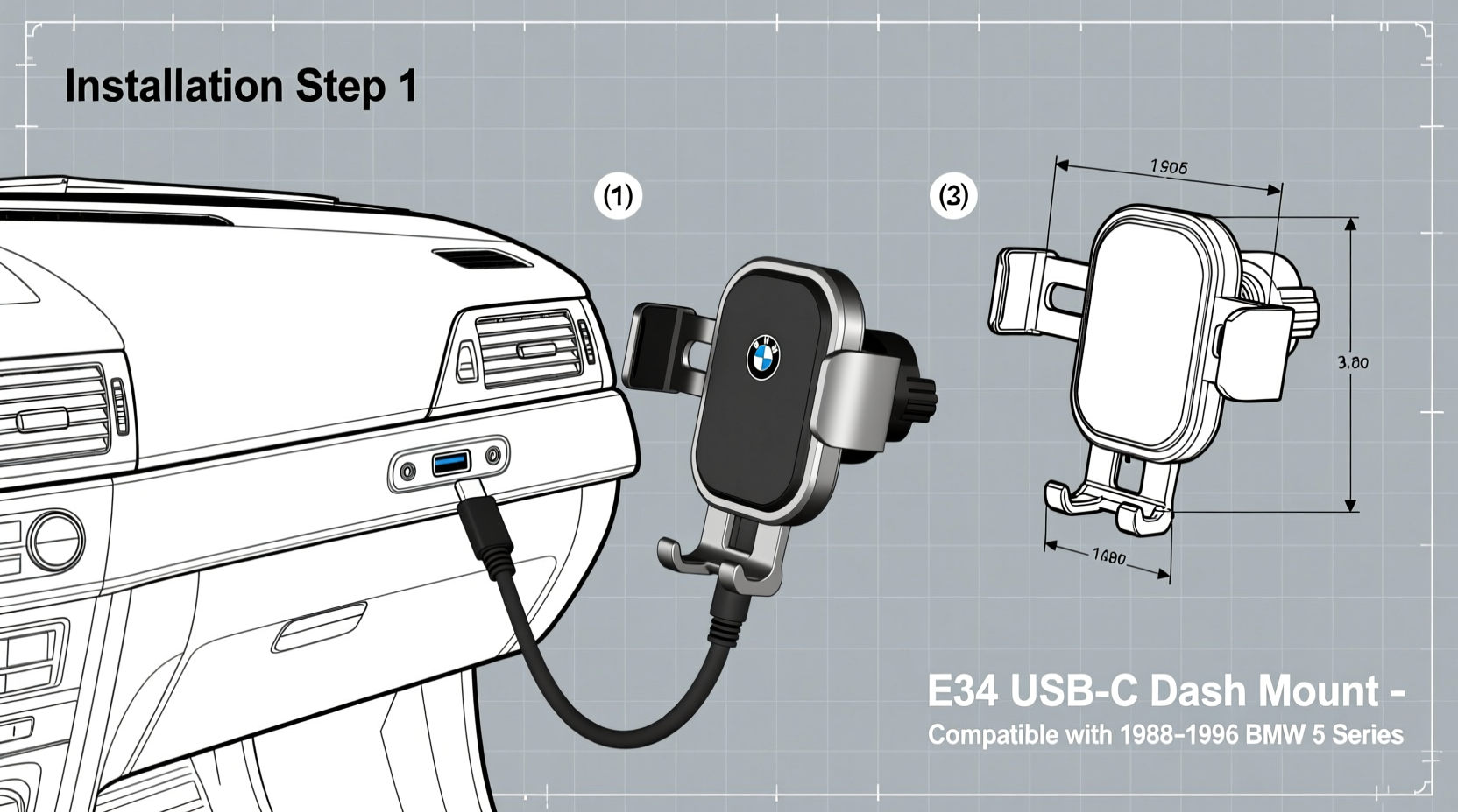 E34 USB-C Dash Mount Install Guide for BMW 5 Series (1988–1996)