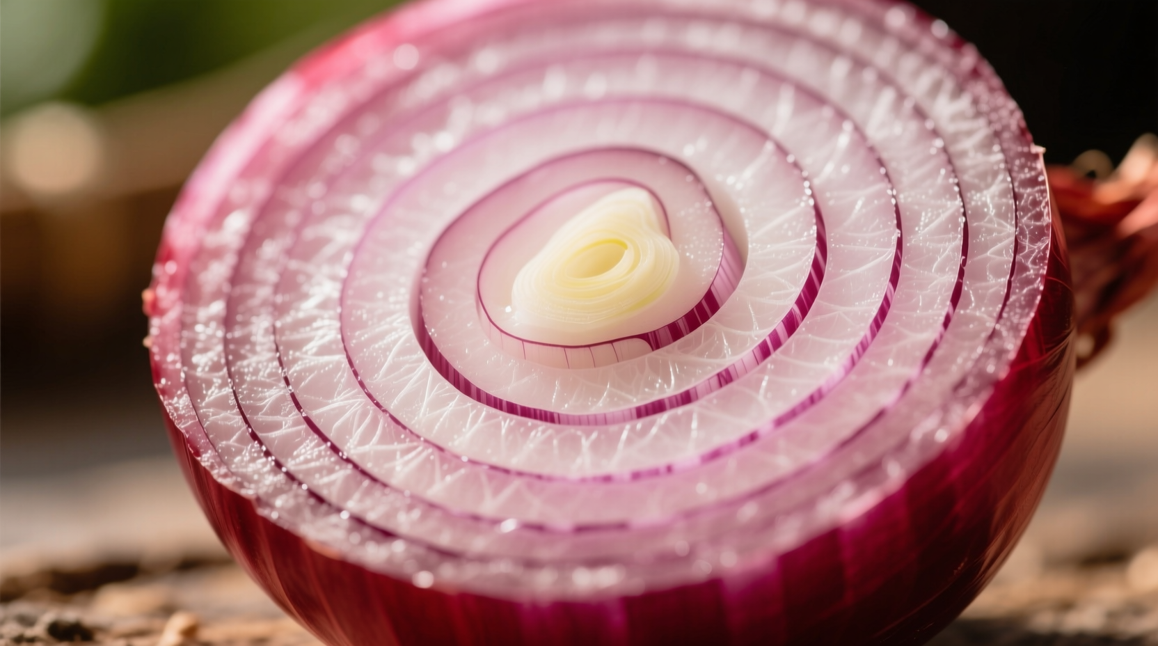 Close-up of red onions showing fiber-rich layers