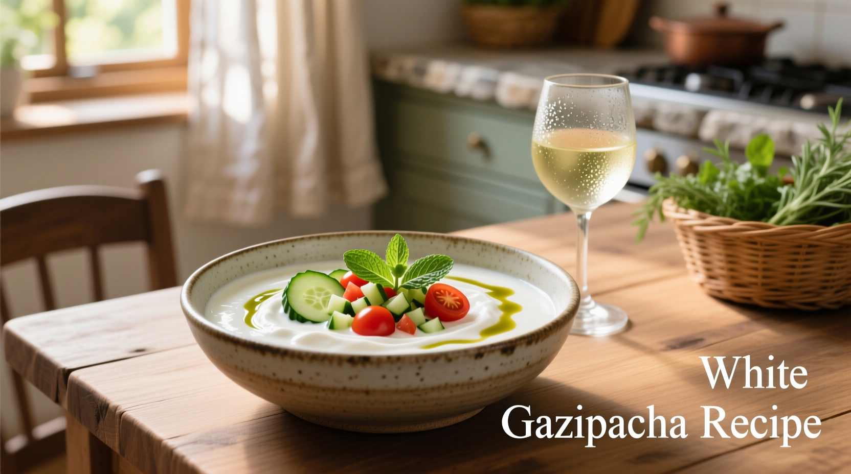 Simple White Gazpacho Recipe with Yogurt, Cucumber & Tomato