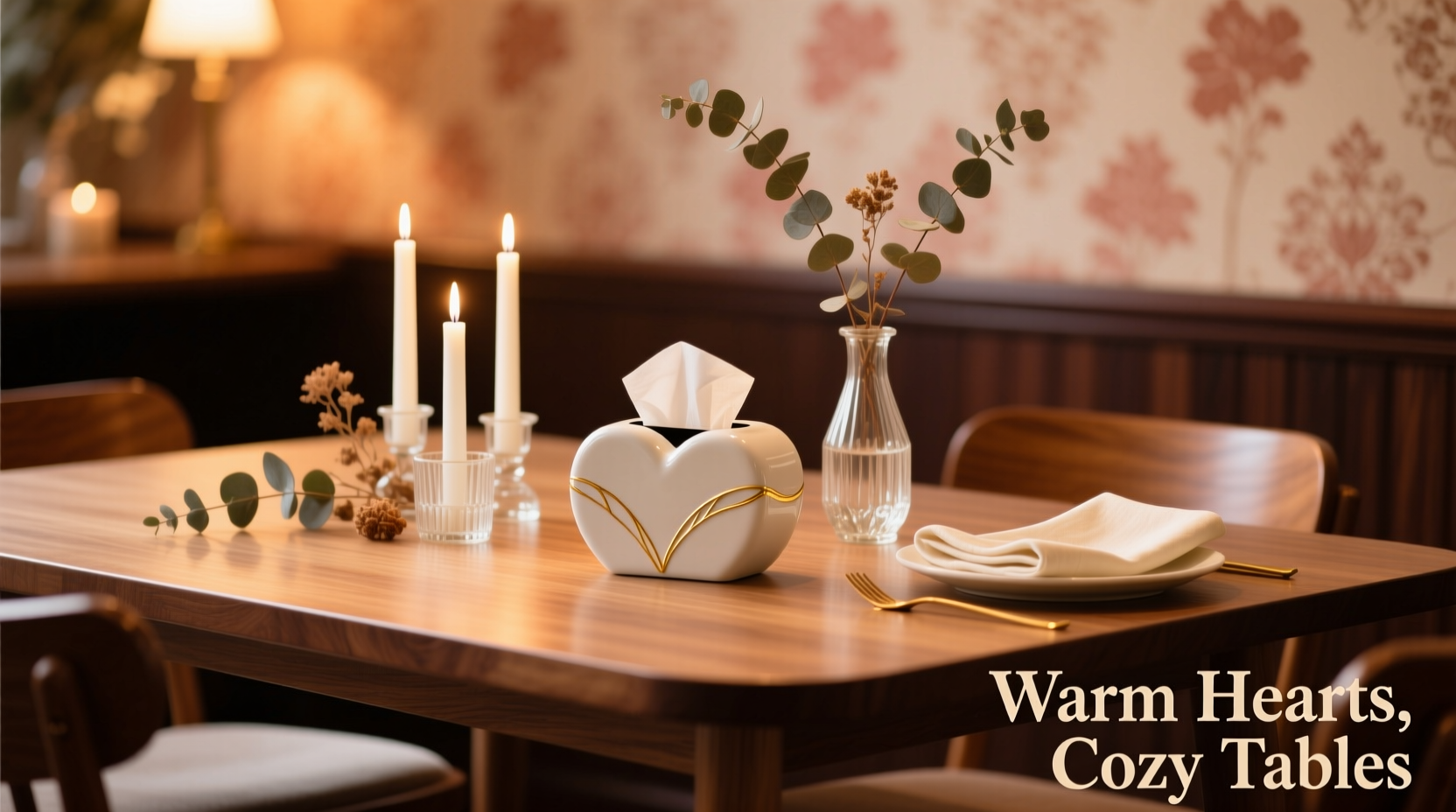 stylish dining table decor ideas featuring a heart shaped tissue box for a warm and inviting ambiance