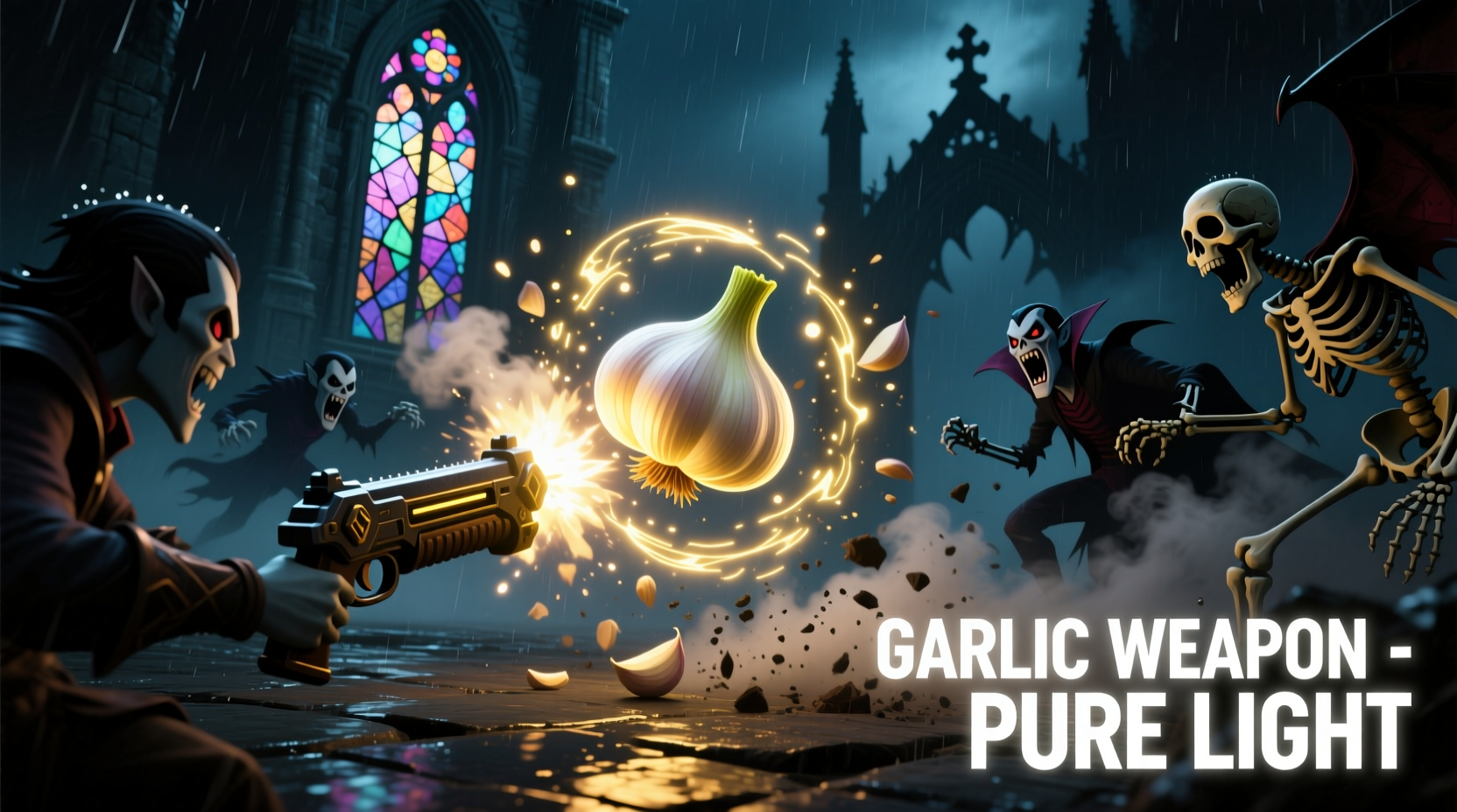 Vampire Survivors garlic weapon gameplay demonstration