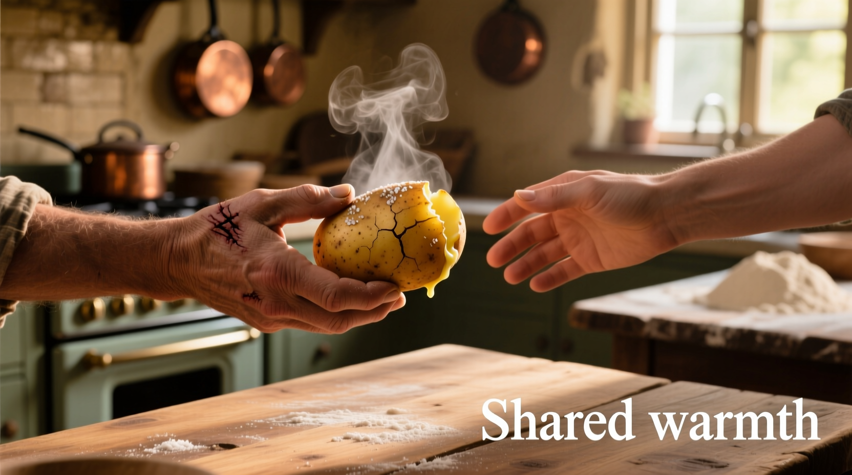 Hand passing hot potato between people