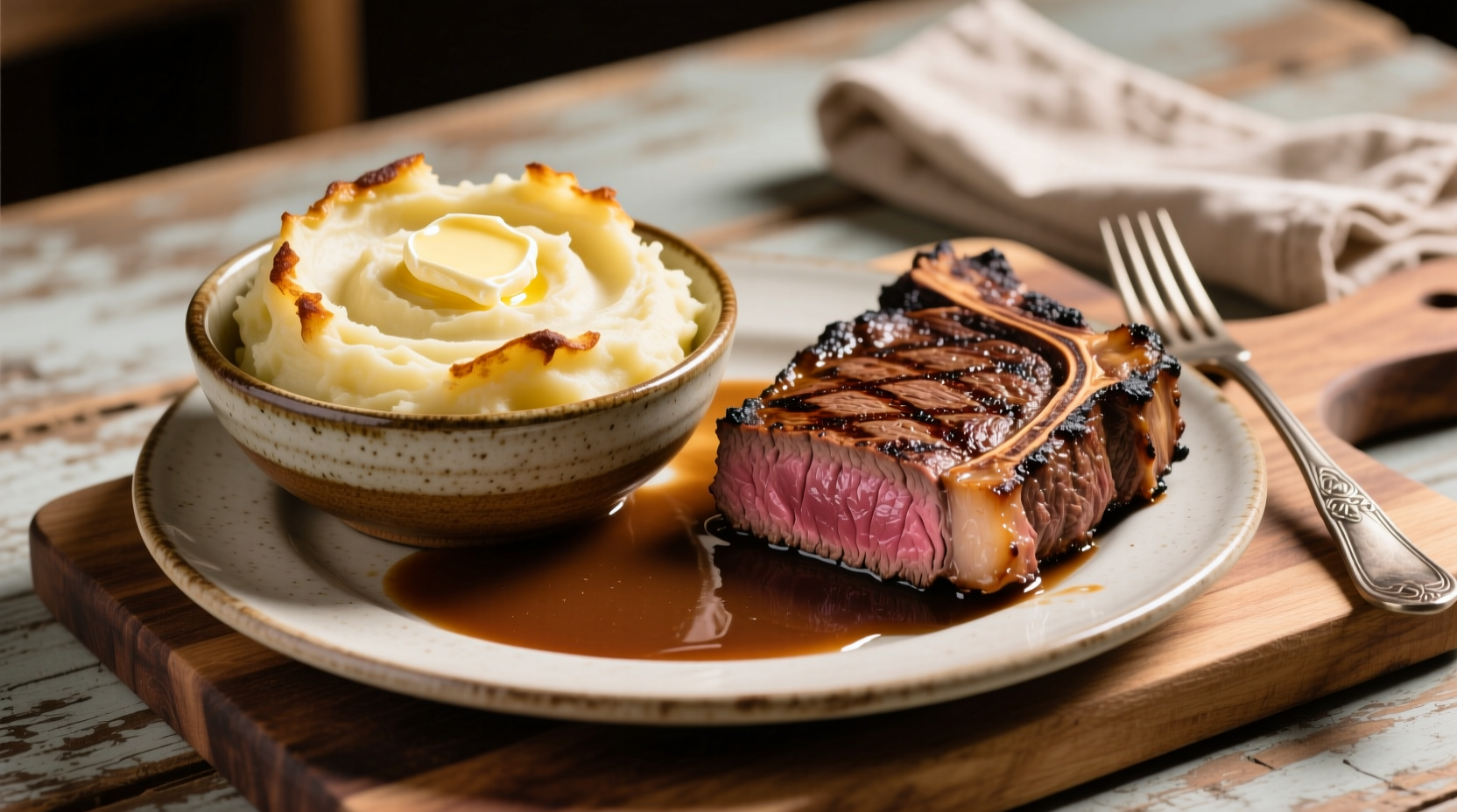 Creamy mashed potatoes served alongside grilled steak
