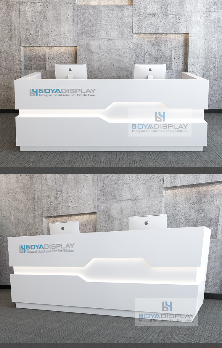 Light luxury white glossy with LED light reception desk salon reception front desk office