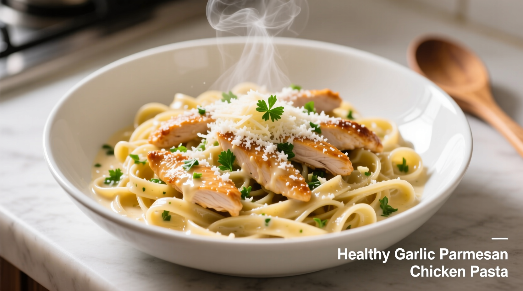 Einfaches Knoblauch-Parmesan-Hähnchen-Pasta-Rezept für ein gesundes Abendessen