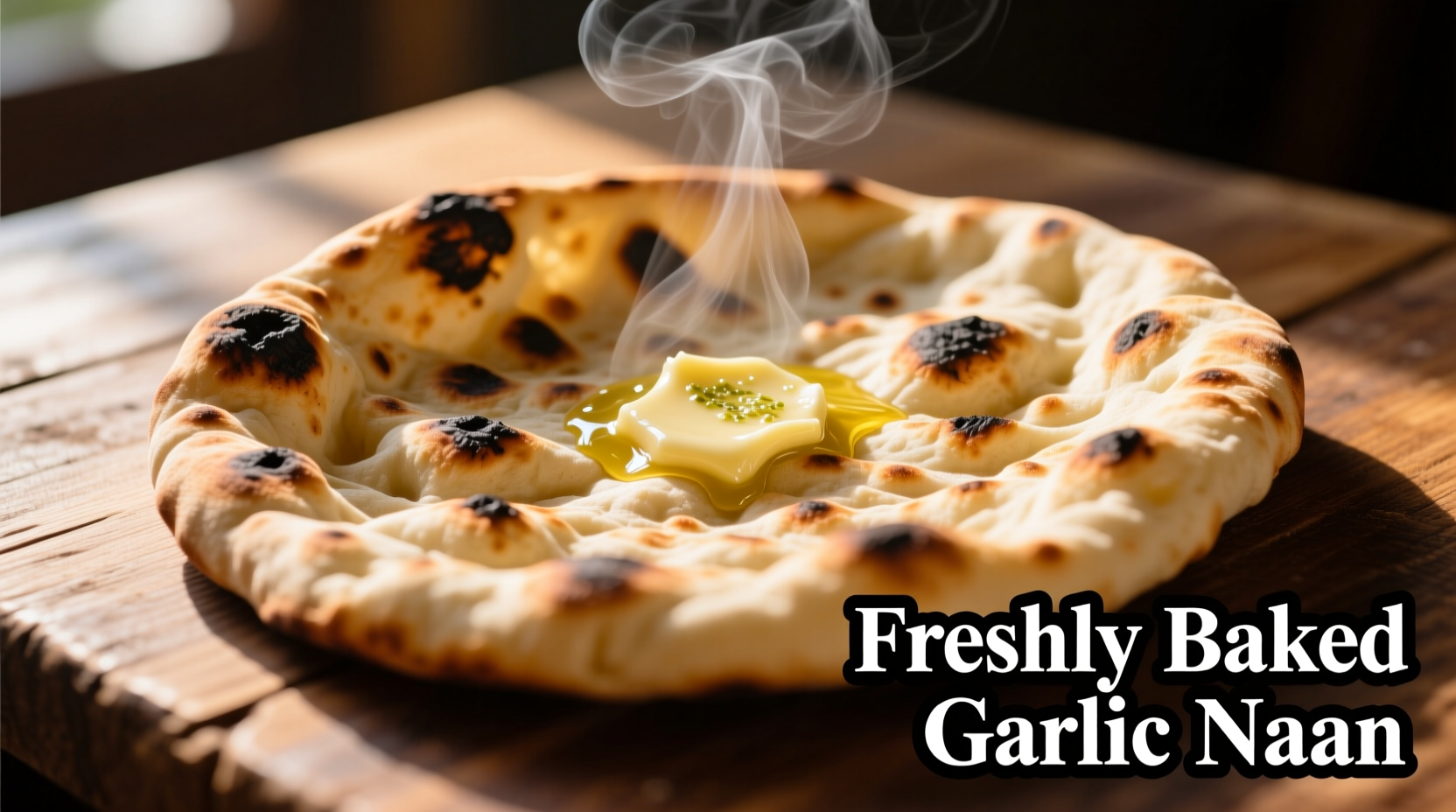 Freshly baked garlic naan with visible char marks