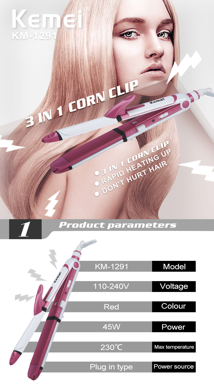 KEMEI KM-1291 in Hair Straightener and Curler Dual Function