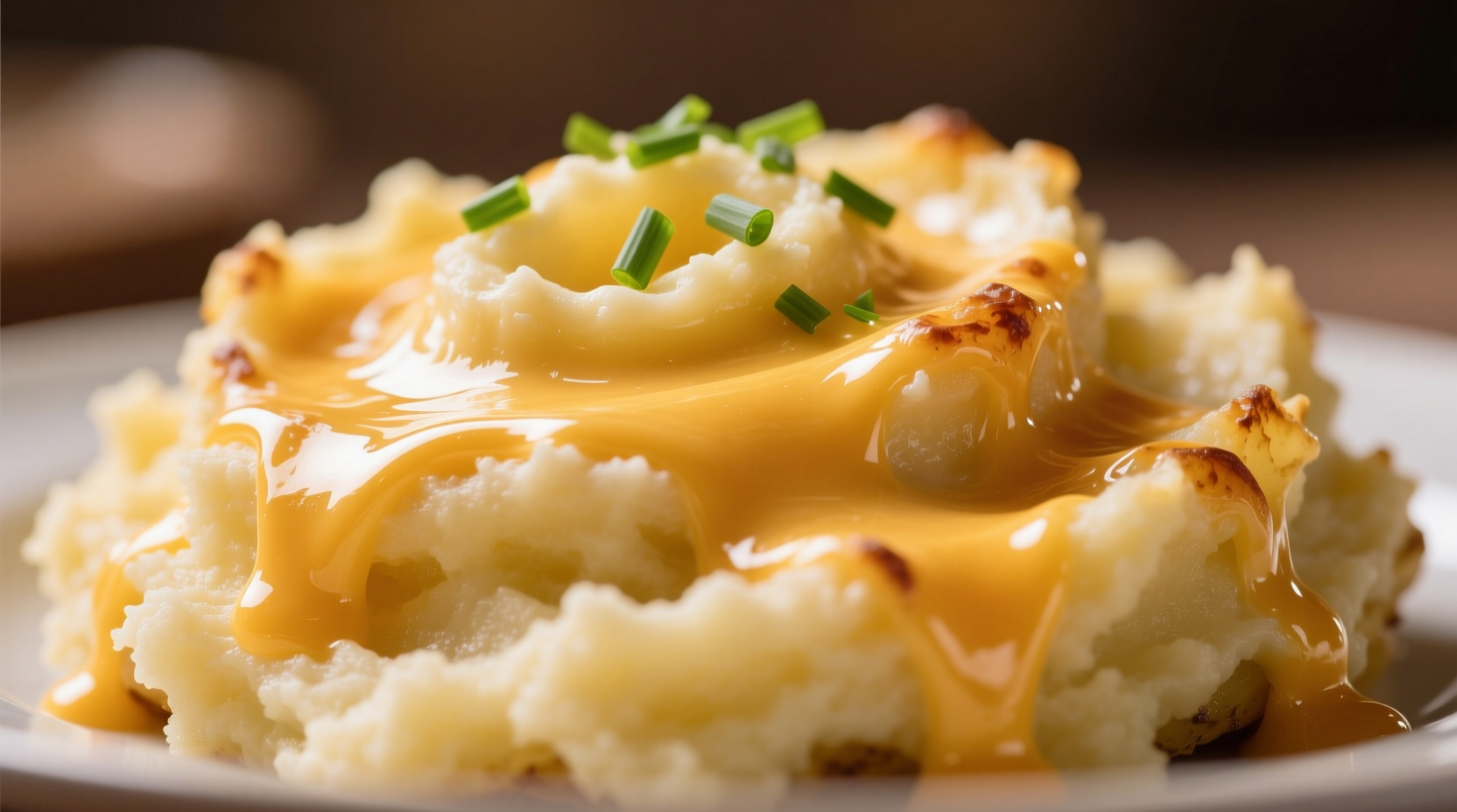 Creamy golden mashed potatoes with melted cheese swirls