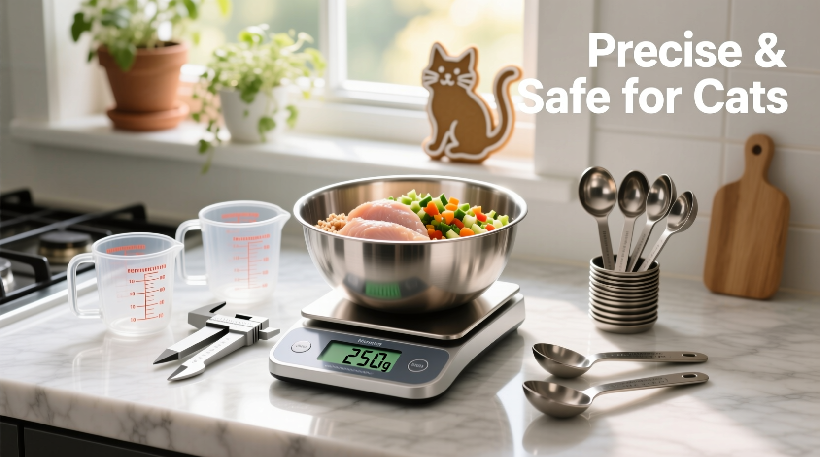 Precision measuring tools for homemade cat food preparation