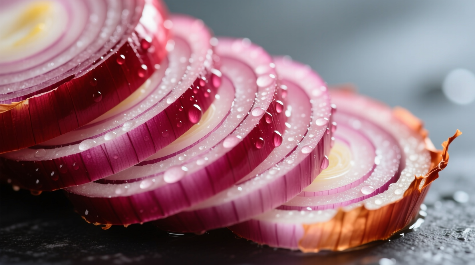 Close-up of sliced red onions showing vibrant color