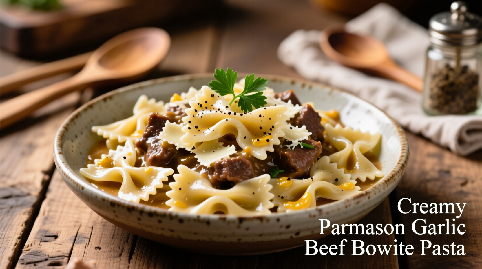 Creamy Parmesan Garlic Beef Bowtie Pasta Recipe in 30 Minutes
