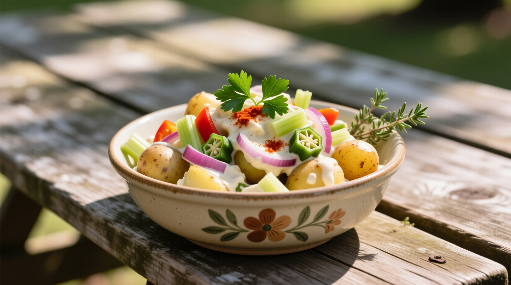 Traditional New Orleans creole potato salad in serving bowl