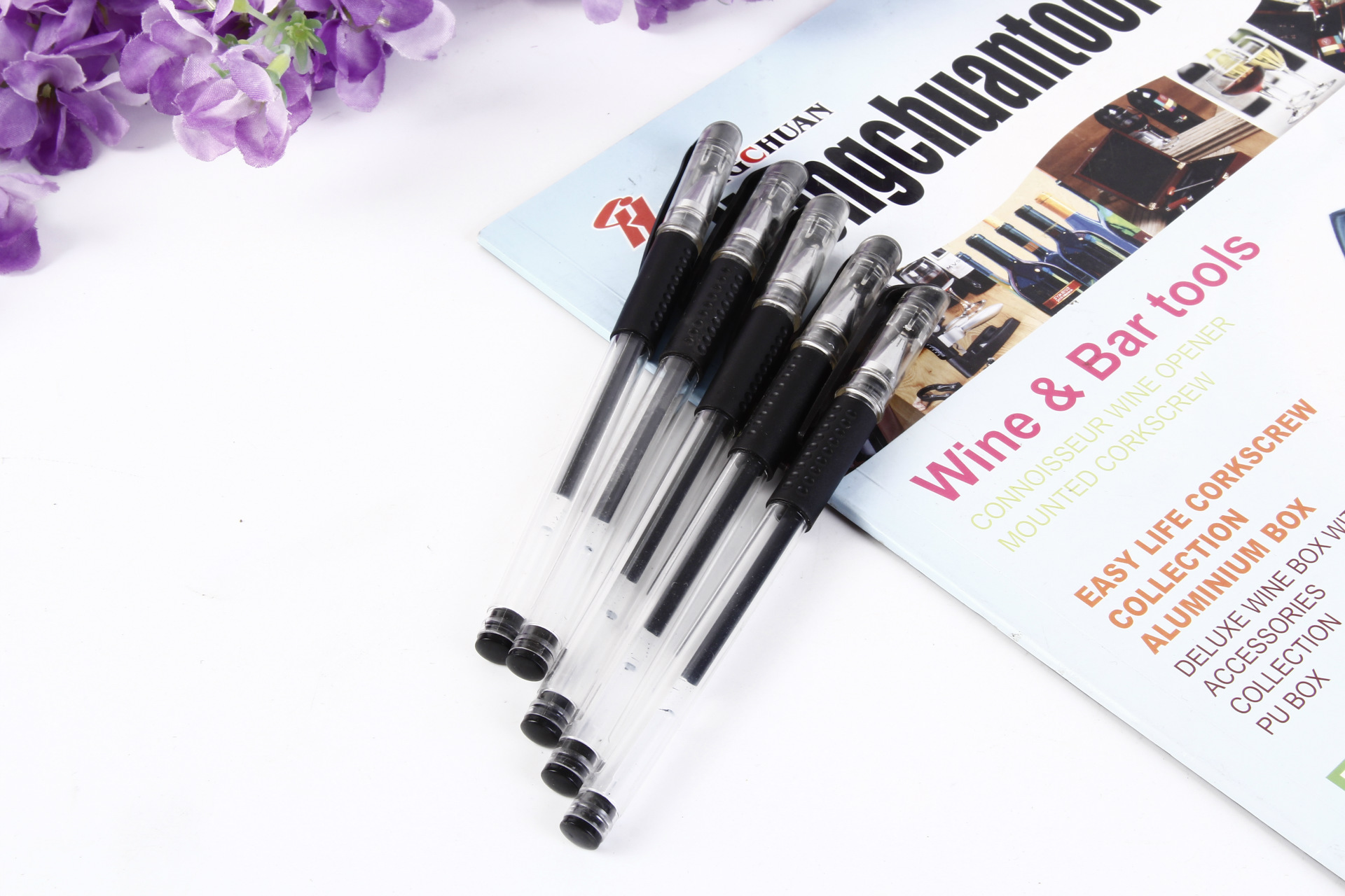 European standard bullet neutral gel pen needle signature water-based carbon pen black refill 0.5m custom wholesale