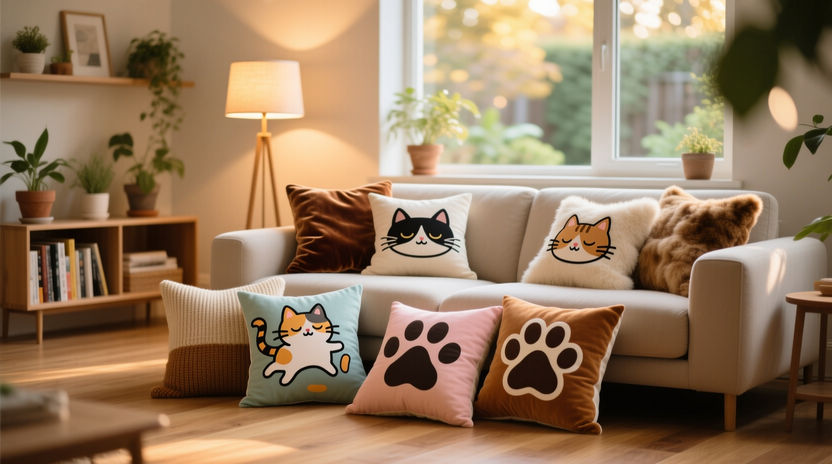 charming ways to style your living room using cat pattern pillows for a cozy playful look