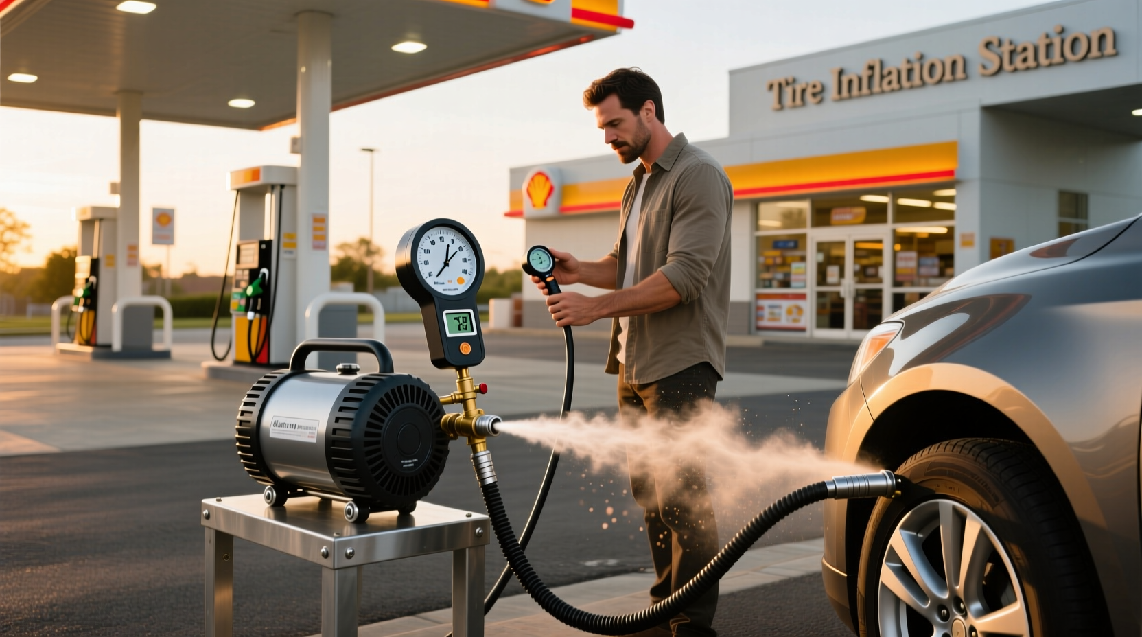 How to choose tire pressure gauge used in gas station,How to use a tire inflator at a gas station?