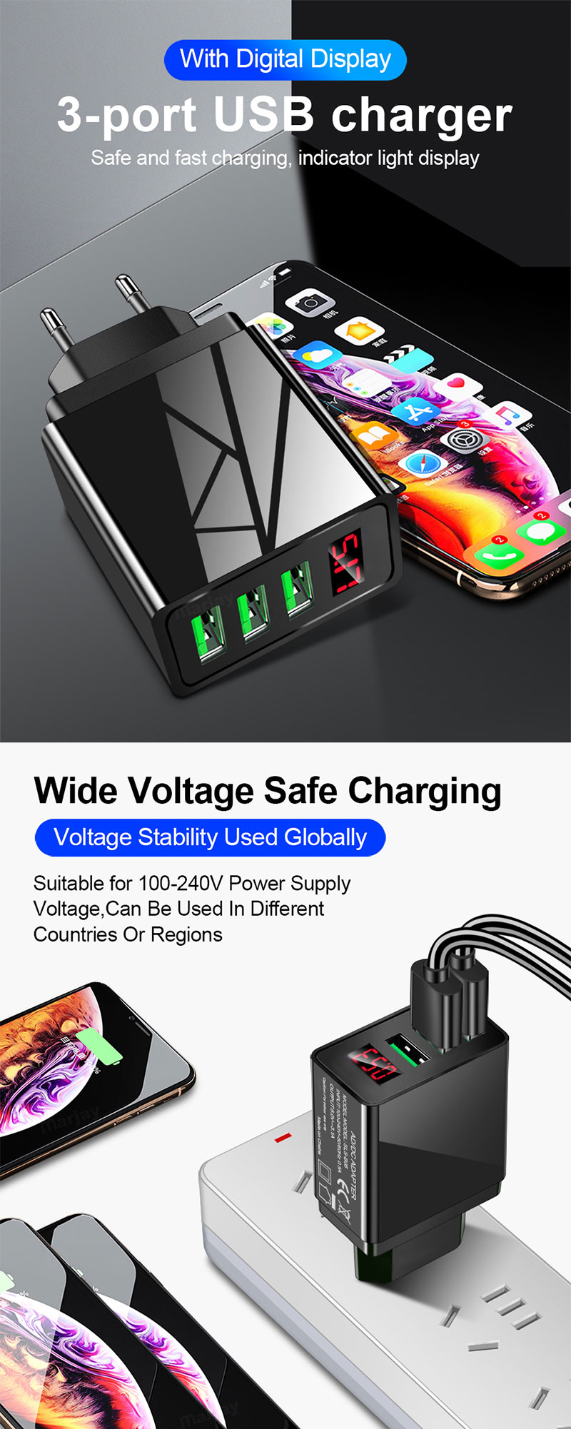 EONLINE 3,1 EINE Digitale Display USB Ladegerät Für iPhone 11 Adapter Schnelle Lade Wand Handy Ladegerät Für Samsung Xiaomi huawei