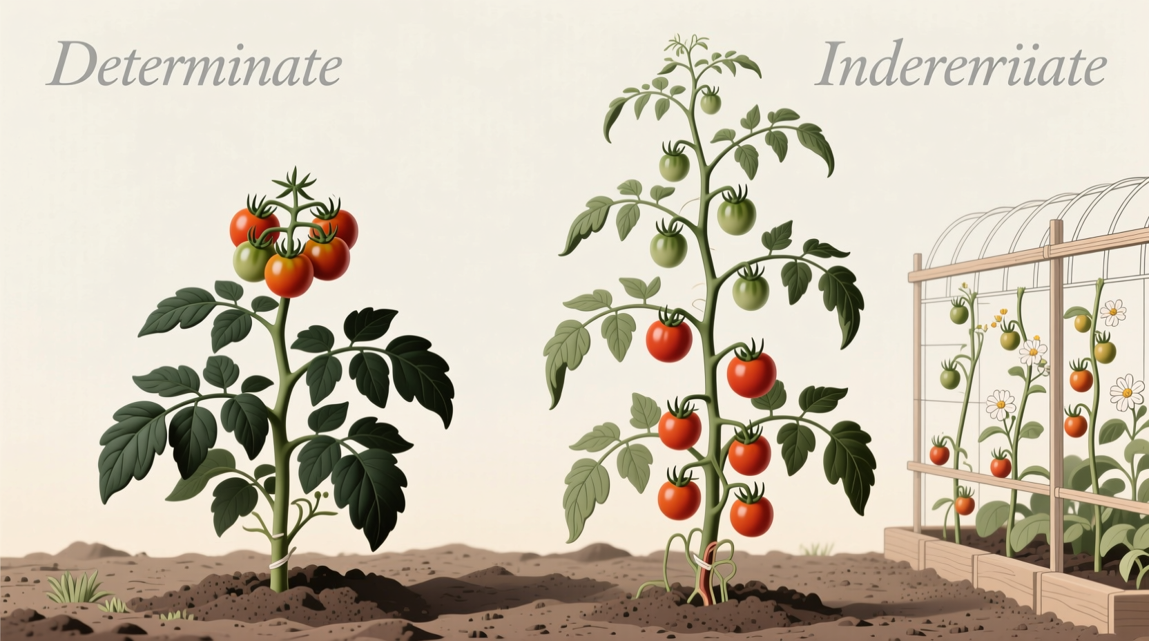 Determinate and indeterminate tomato plants comparison