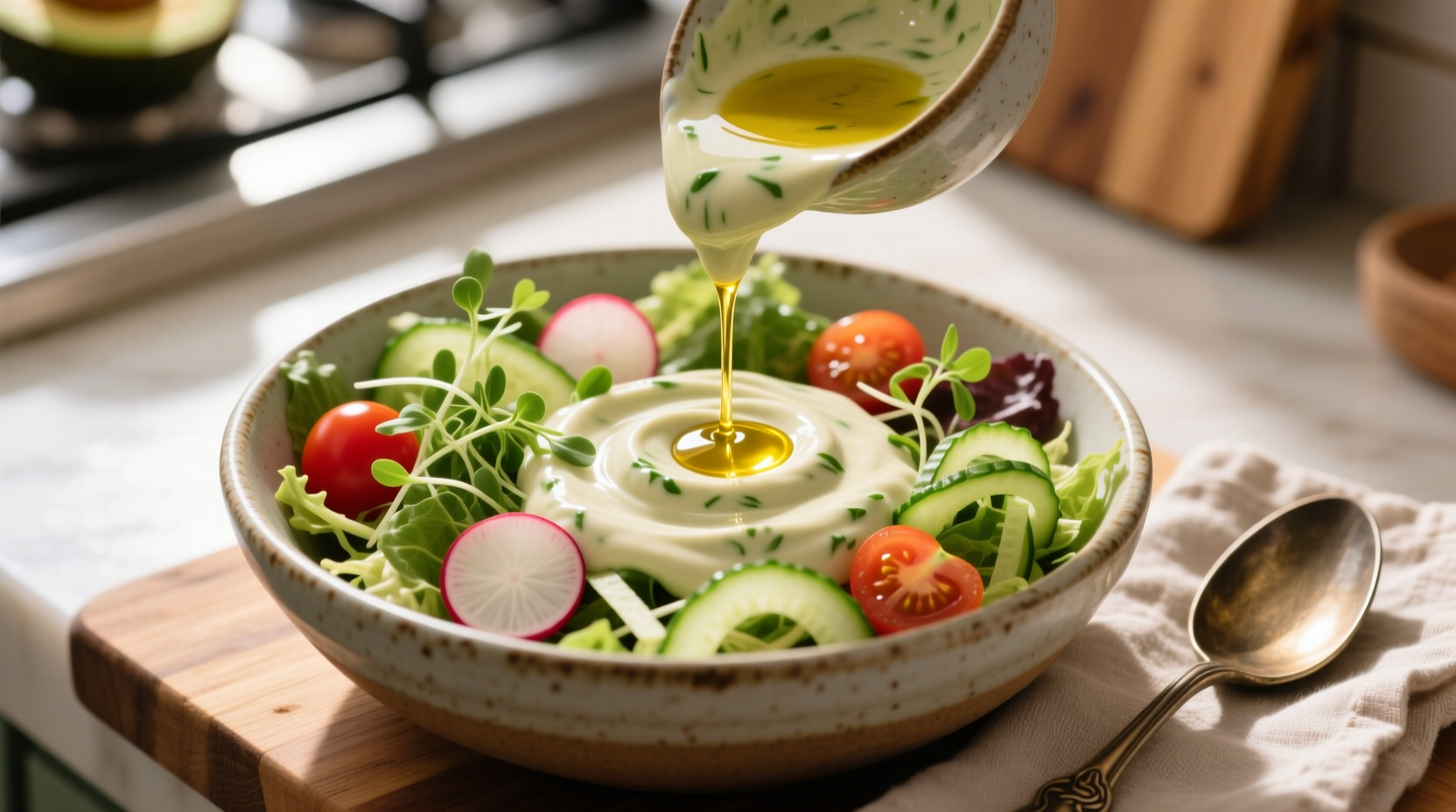 you can make a surprisingly creamy salad dressing with