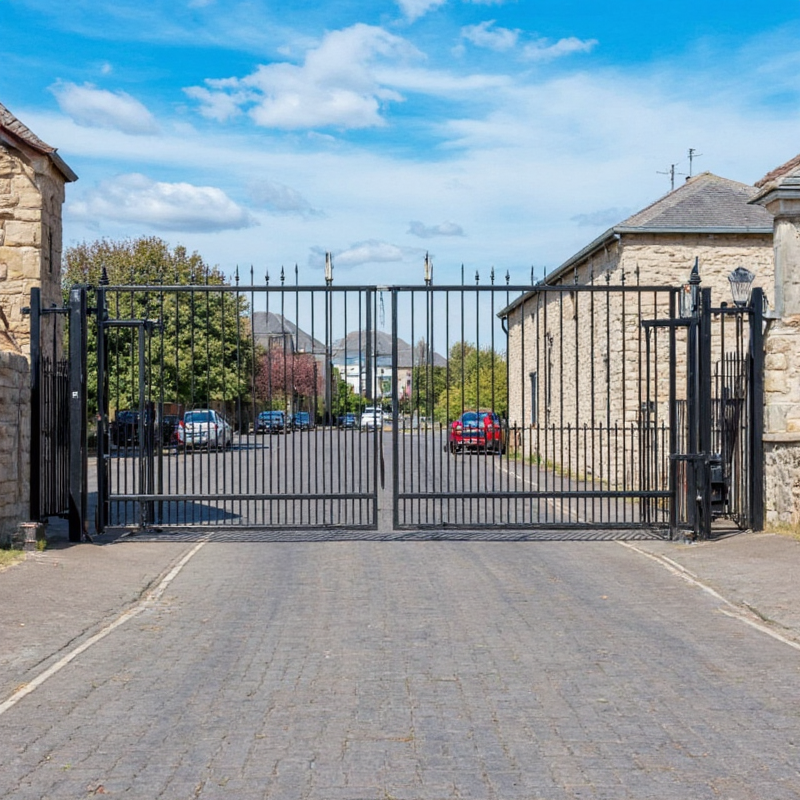 Driveway Gates for Size, application: gym with sleek, durable metal design, and secure locking.