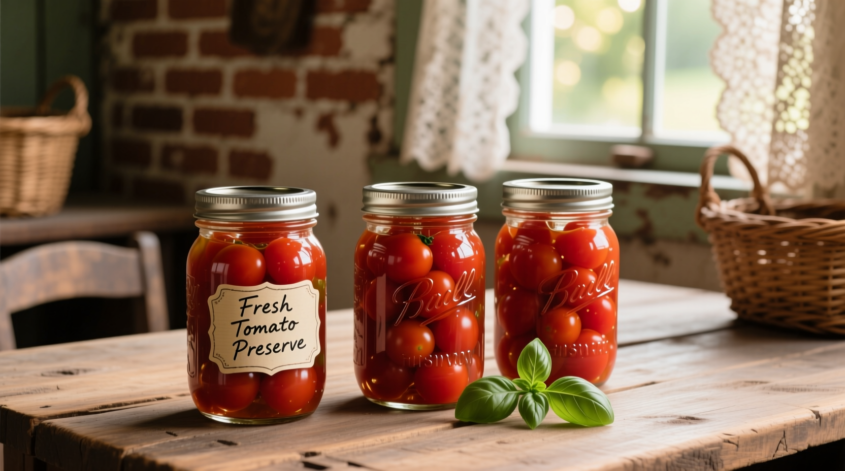 Fresh tomato preserves in mason jars