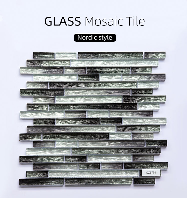 Strip Look Interlocking Glass Mosaic Tile for Indoor Decoration 300x300mm