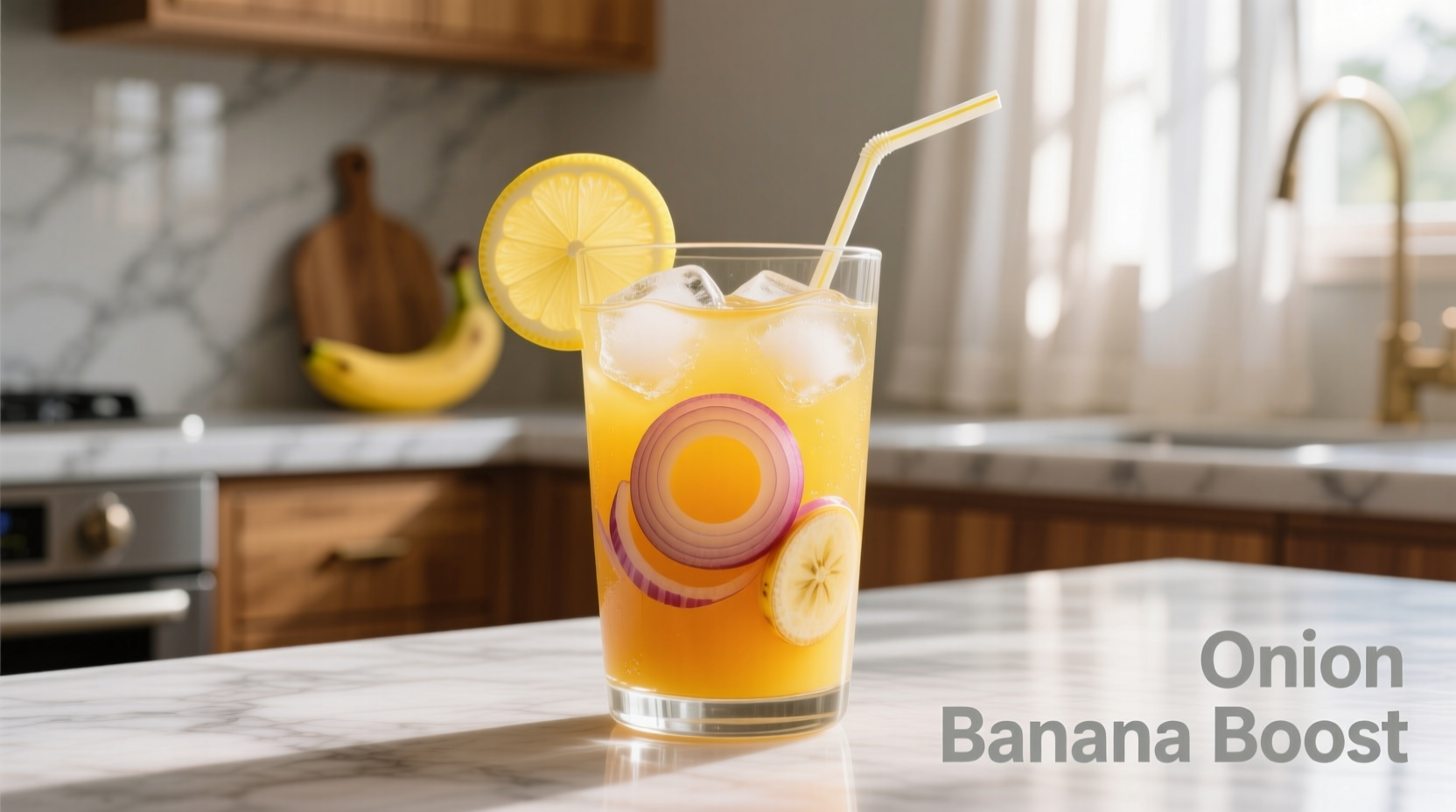 Freshly prepared onion banana juice in glass