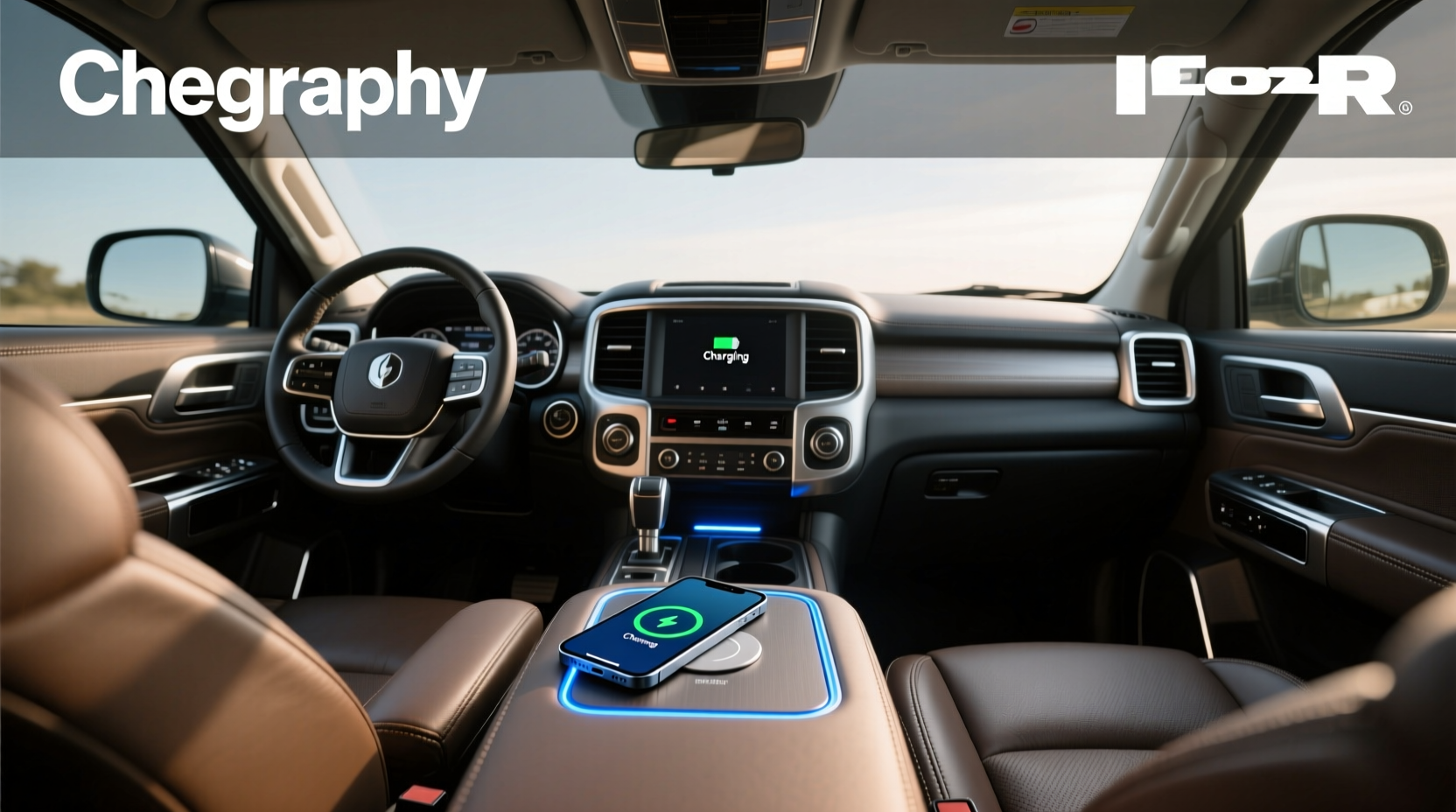 Close-up view of Ram 1500 wireless charger location in console