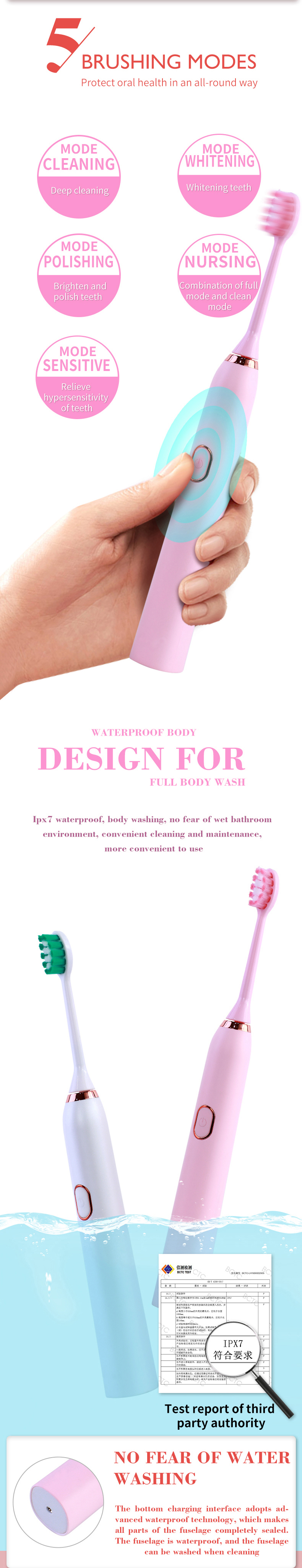 New Custom Smart Whitening Pressure Sensor Charcoal Waterproof Soft Rechargeable Rotating Charging Automatic Electric Toothbrush