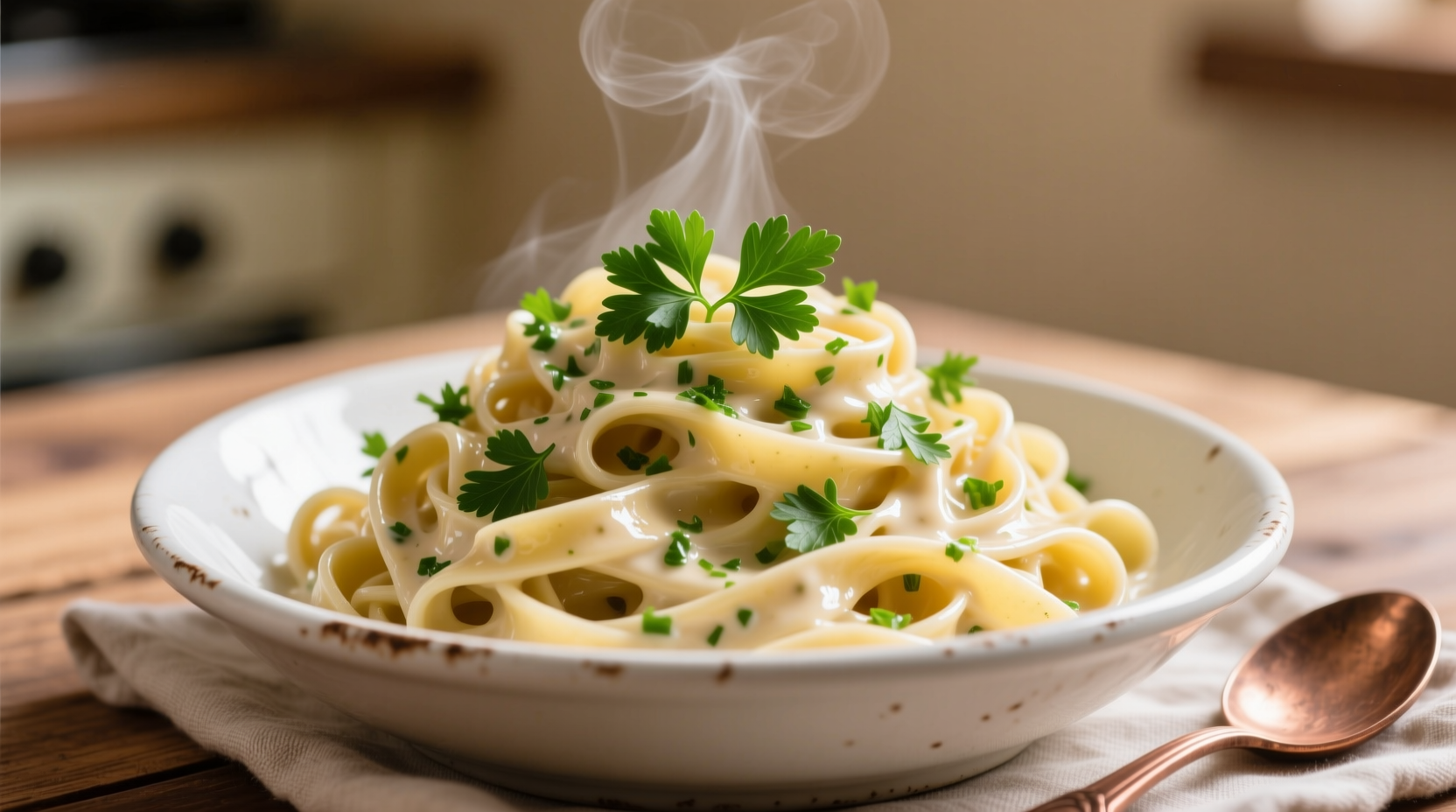 Creamy garlic pasta with fresh parsley garnish