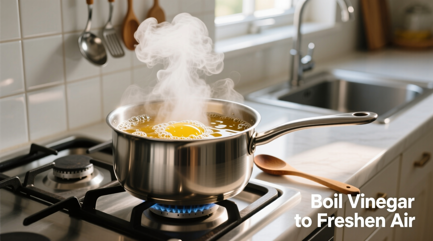 Boiling vinegar in a pot to eliminate kitchen odors