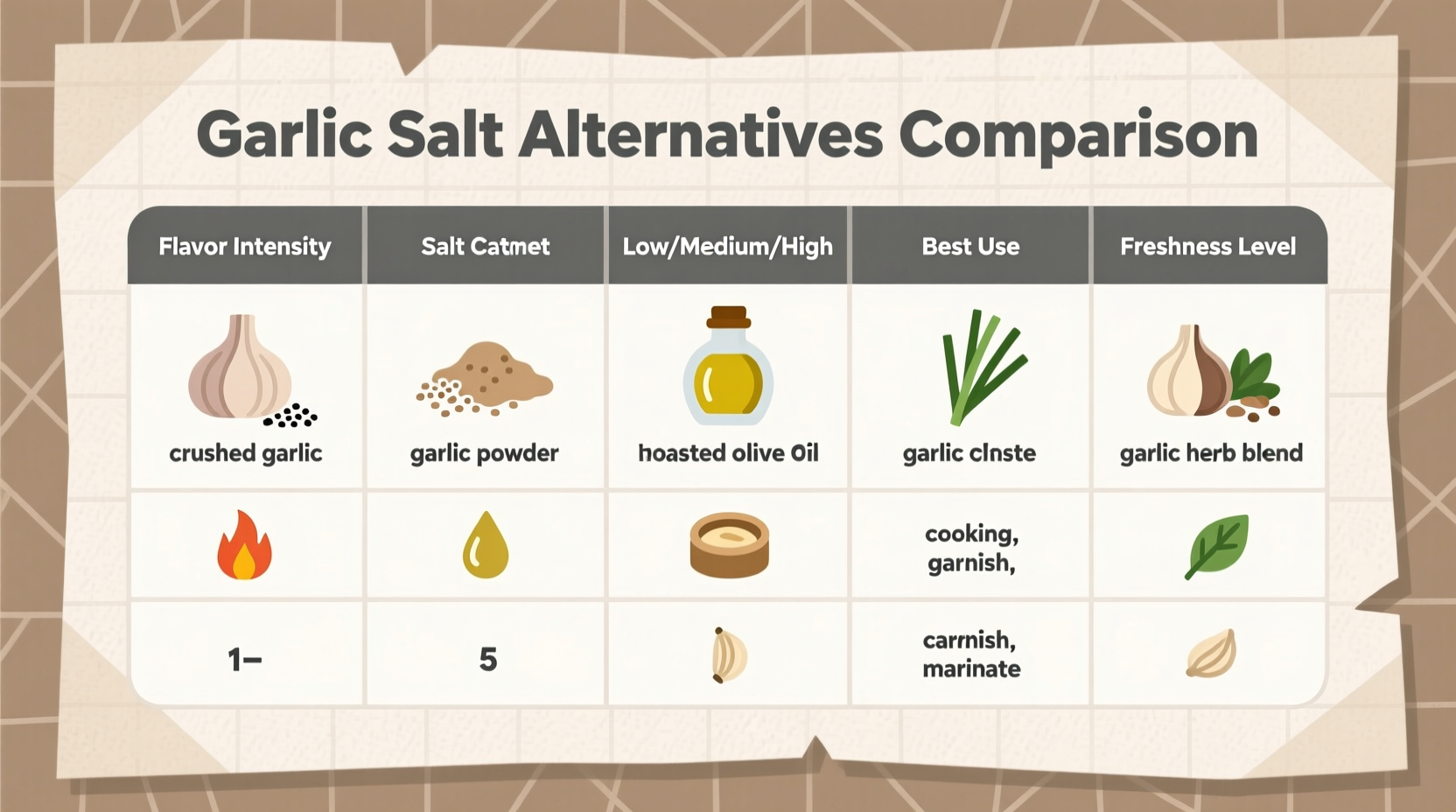 Garlic salt alternatives comparison chart