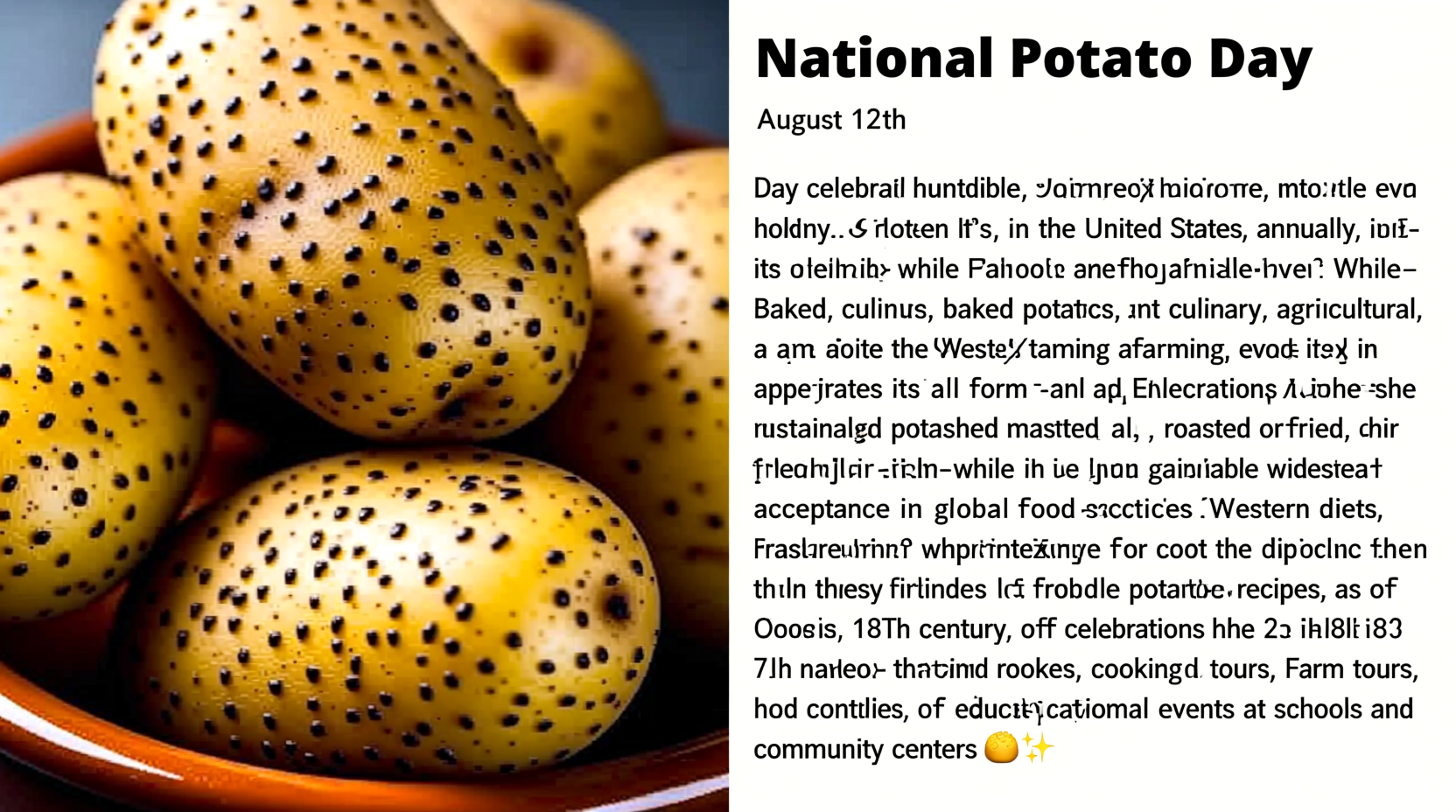 National Potato Day: August 19 Date and Celebration Guide