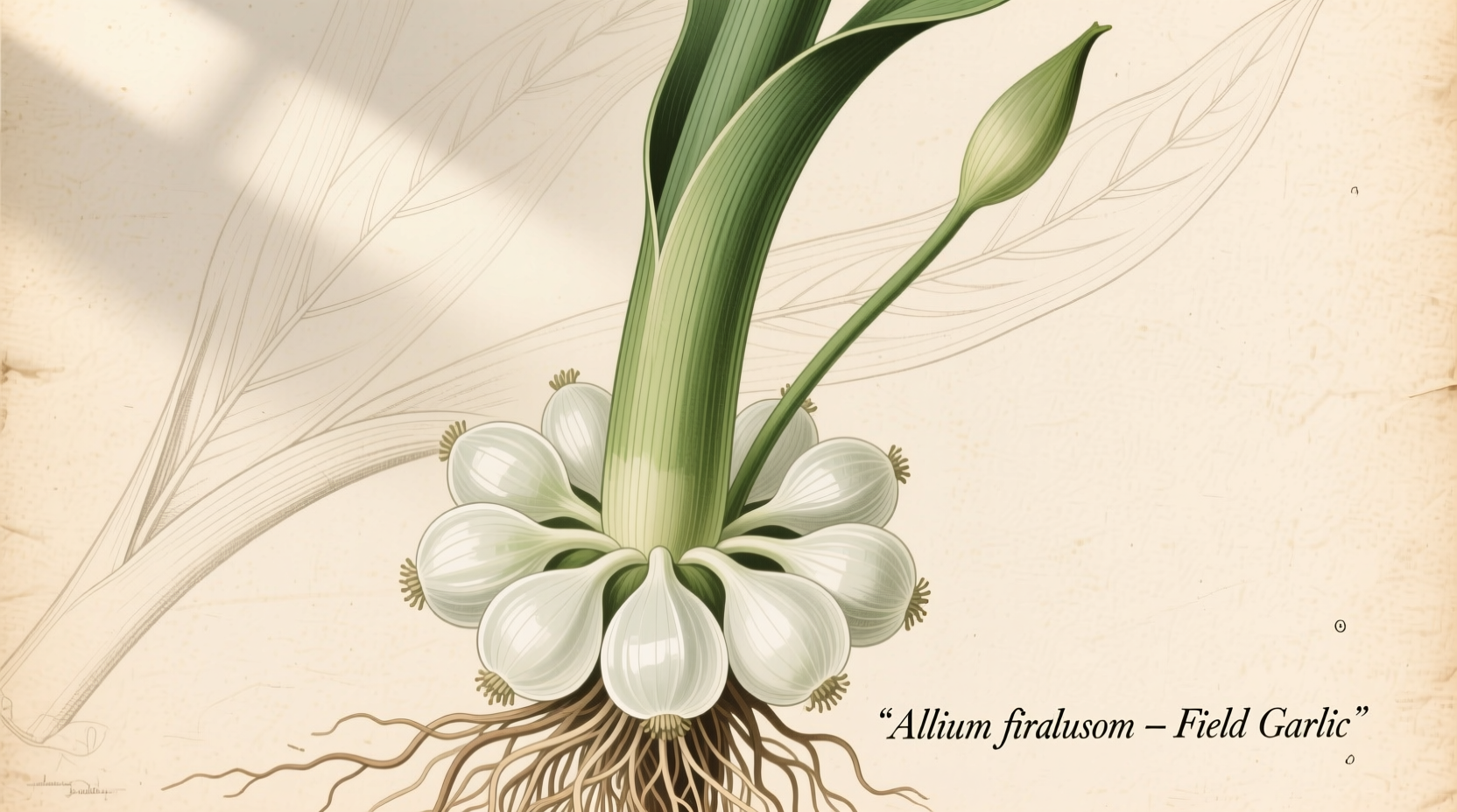 Field garlic plant showing hollow stem and clustered bulbs