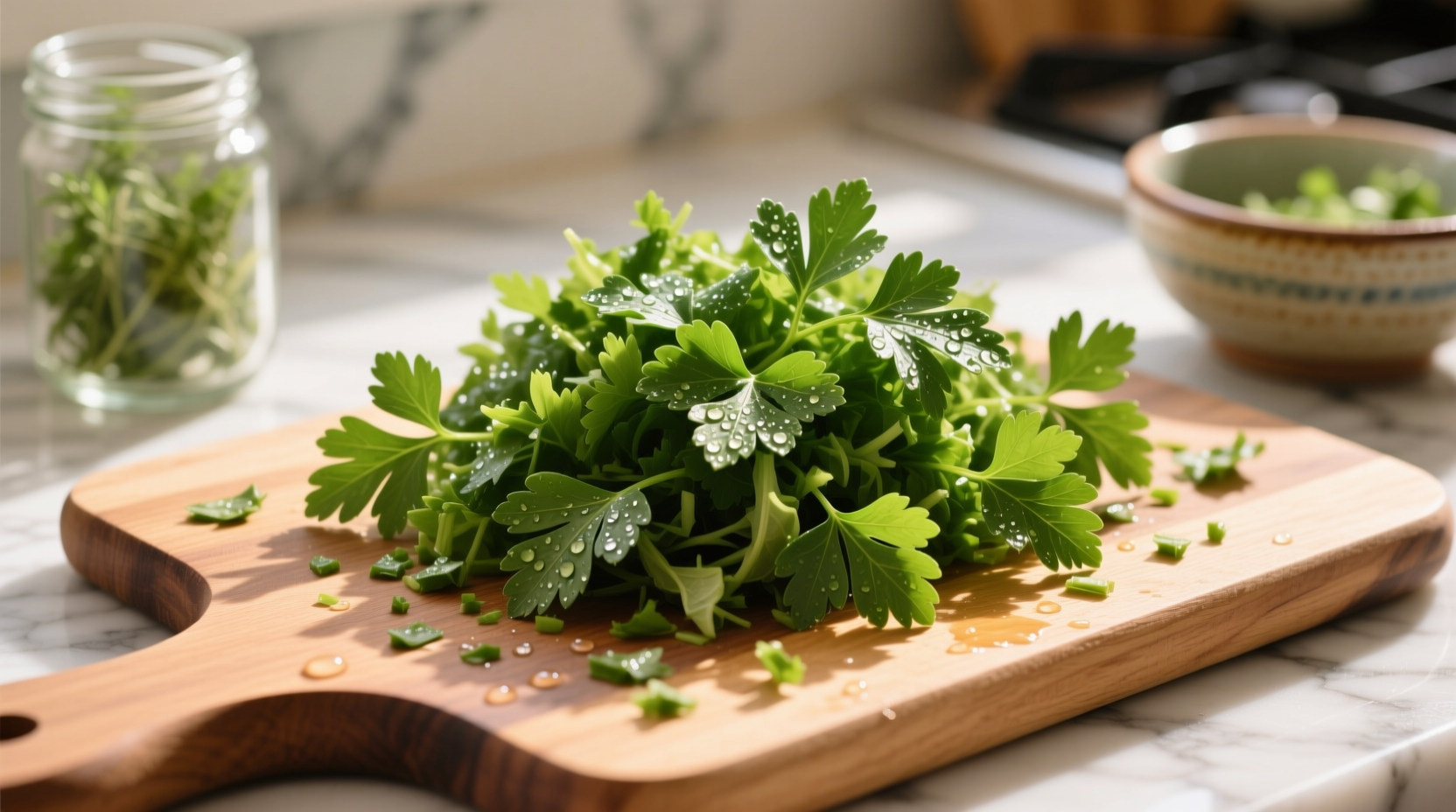 Fresh flat-leaf parsley chopped for salad