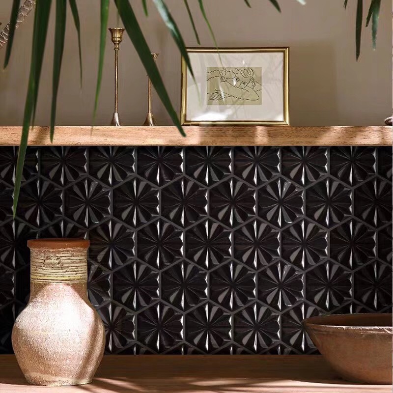 Black Hexagonal Mould Wall Decoration Ceramic Mosaics Ceramic Wall Tiles