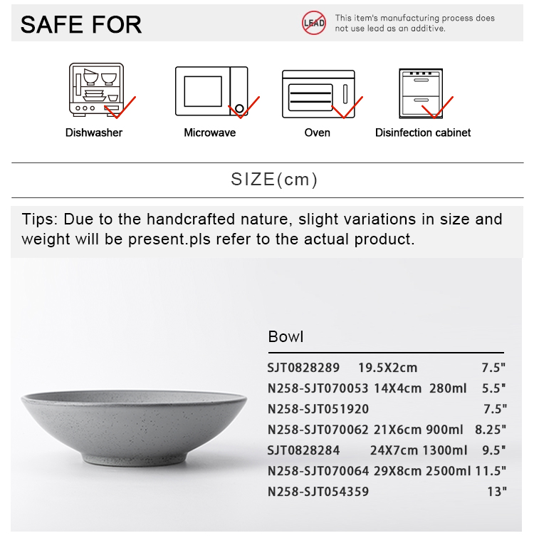 Deep Dishes Porcelain Soup Noodle Salad  Ceramic Reactive Grey Bowl