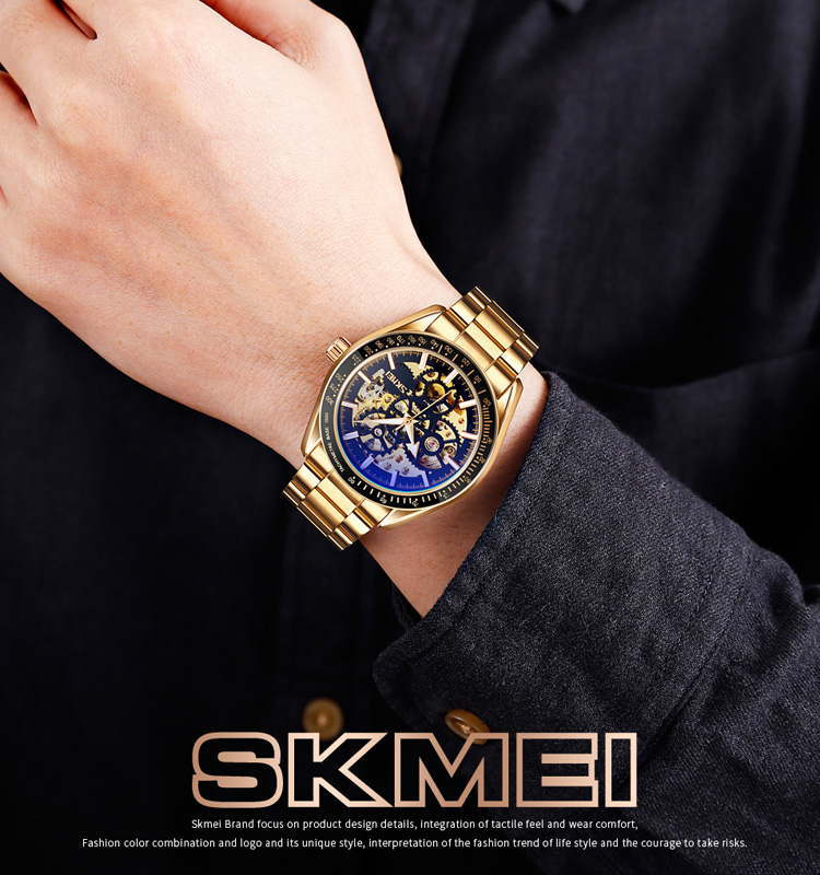skmei 9194 high quality premium automatic mechanical skeleton 3atm men stainless steel watches
